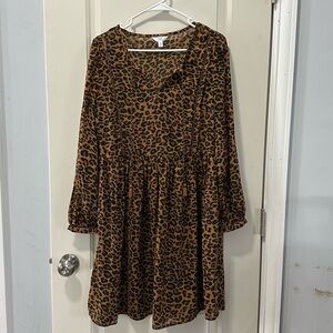 Time and Tru Leopard Print Long Sleeve Dress Size Small (4-6)